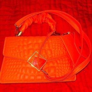SHEIN Bright Orange Quilted Shoulder Bag